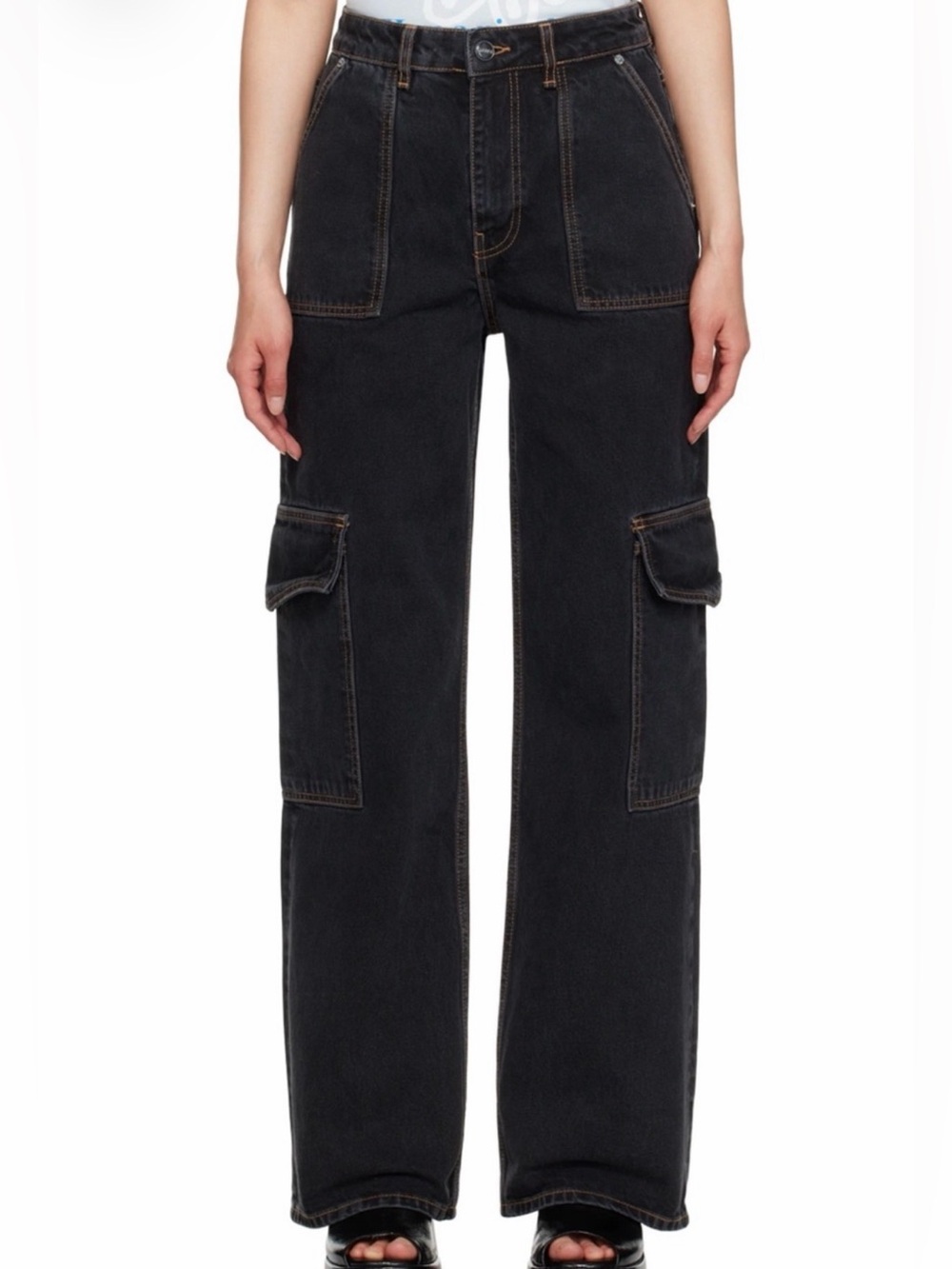 GANNI High Rise Angi Black Cargo Jeans Women’s 29